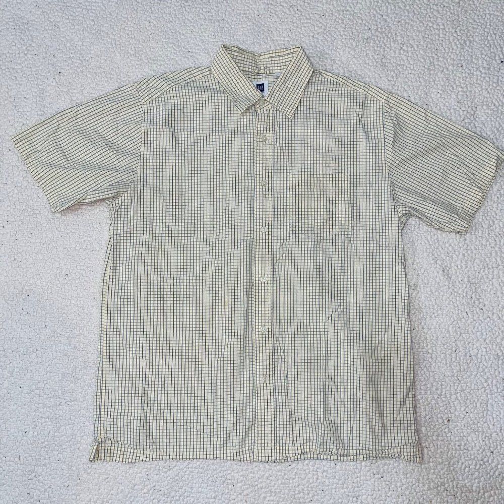 Gap Factory Store Short Sleeve Button Down Shirt Yellow Men L Outdoor Golf Work